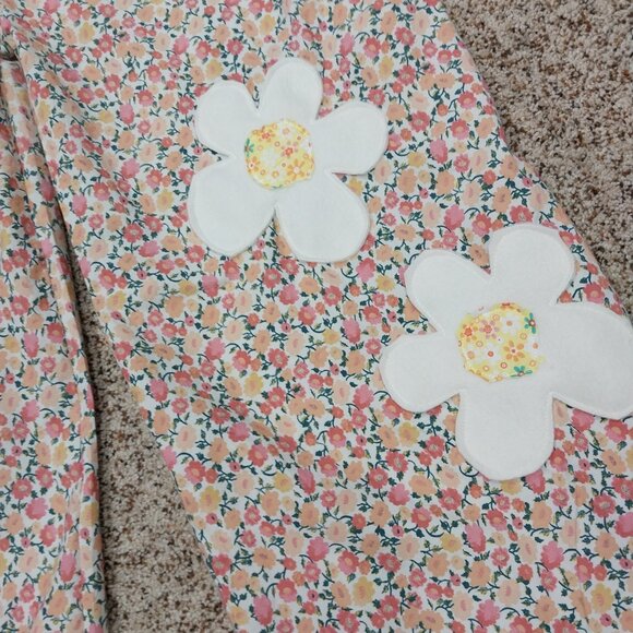 3527 Size XL Handmace Jumpsuit In Gold and Pink with Appliqued Flowers. - Picture 2 of 4